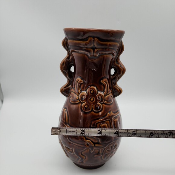 Mysterious Mold Cast Stoneware Brown Glaze Pottery Wine Decanter Monks with Flag - Picture 8 of 12